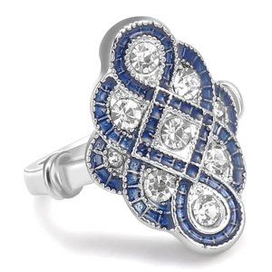 Ring Crystal Rhinestones Stunning Inlayed Silver Blue Sparkle Statement Stylish